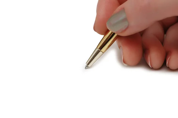 Hand hält Stift isoliert auf weißem Hintergrund — Stockfoto