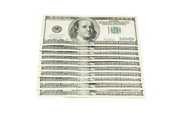 Hundred dollar banknotes isolated on the white — Stock Photo, Image