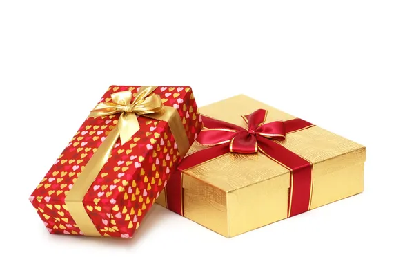 Zwei Geschenkboxen isoliert auf weißem Hintergrund — Stockfoto