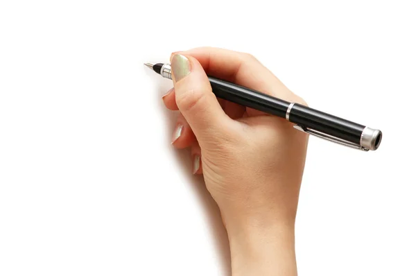 Beyaz arkaplanda el ele tutuşma kalemi — Stok fotoğraf