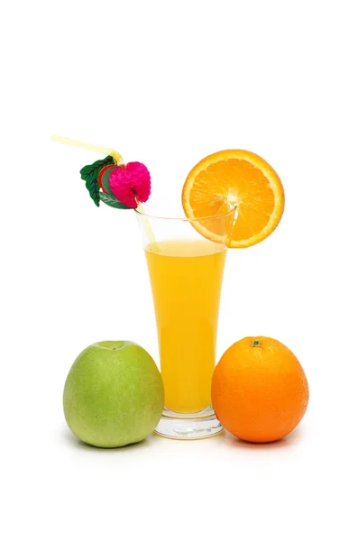 Orange, apple and juice isolated on white — Stock Photo, Image