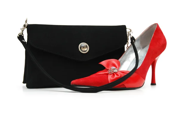 Red shoe and bag isolated on white — Stock Photo, Image
