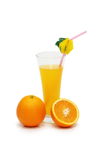 Oranges and juice isolated on the white — Stock Photo, Image