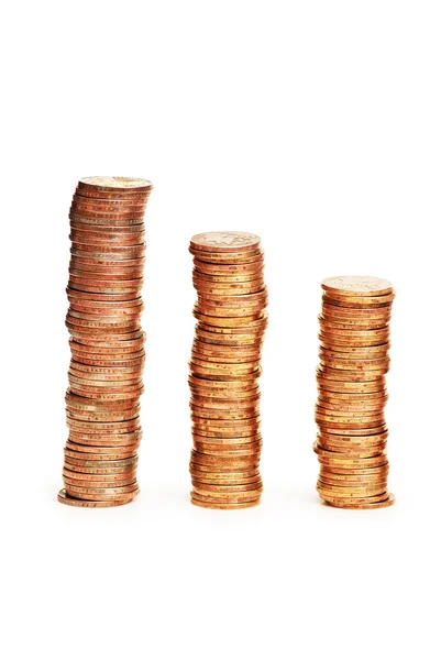 Stacks of coins isolated on the white background — Stock Photo, Image
