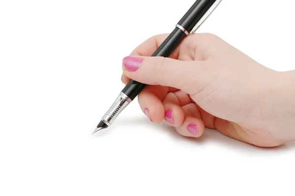 Penna tenuta a mano isolata su sfondo bianco — Foto Stock