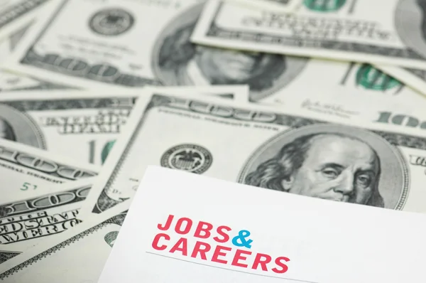 Conceito de emprego - "Emprego e carreiras" palavras sobre dólares — Fotografia de Stock