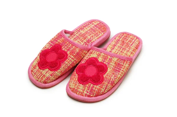 Pair of pink slippers isolated on white — Stock Photo, Image