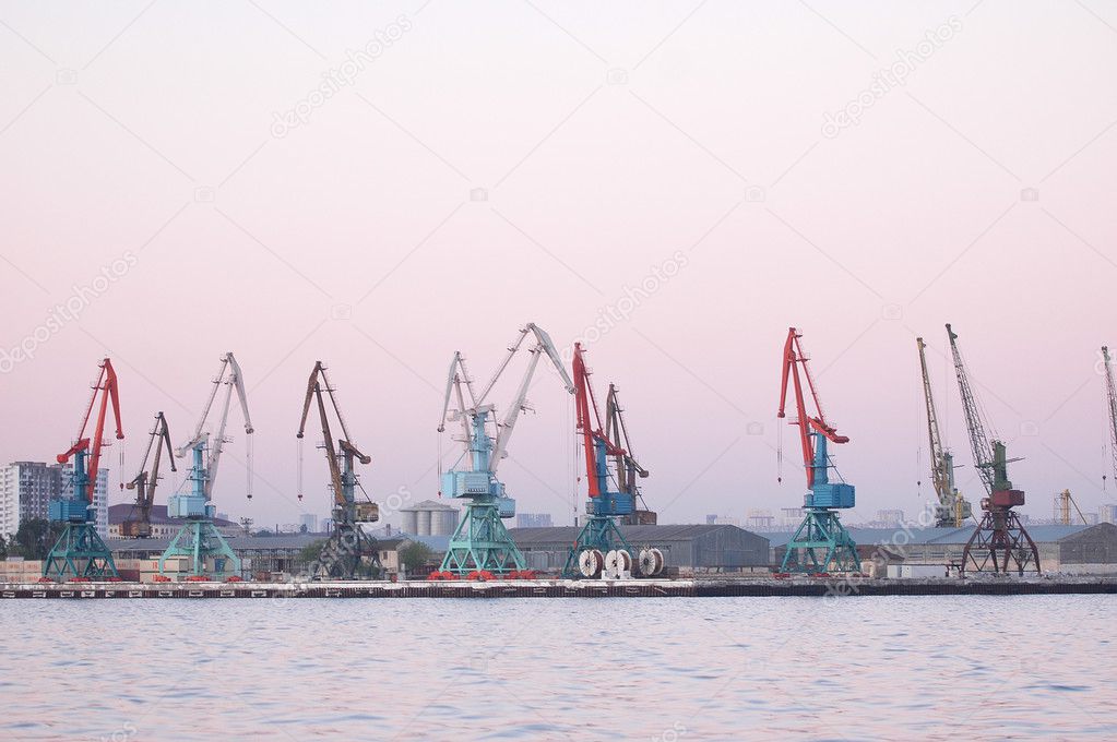 Cranes in Baku port at the evening