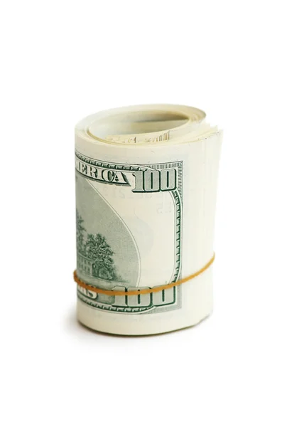 Roll van Amerikaanse dollars geïsoleerd op wit — Stockfoto
