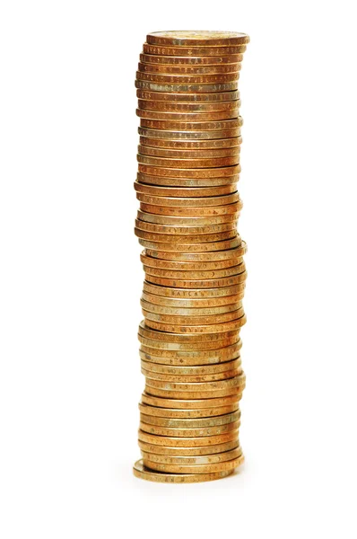 Alta pila de monedas aisladas en blanco — Foto de Stock