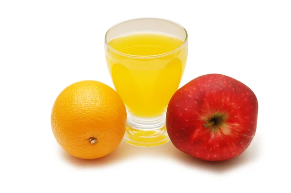 Red apple, orange and juice isolated on white — Stock Photo, Image