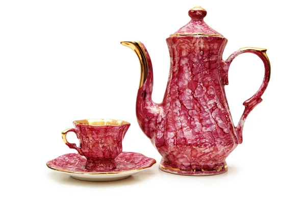 Teekanne und Tasse isoliert auf dem weißen — Stockfoto