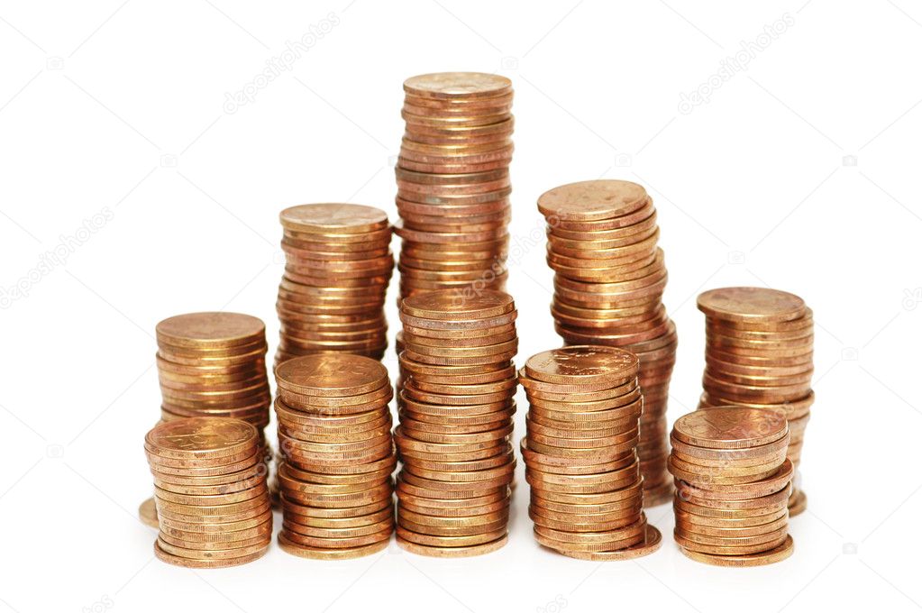 Stacks on gold coins isolated on white