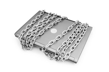 Computer security concept with laptop and chain clipart