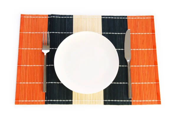 Plate with utensils isolated on the white — Stock Photo, Image