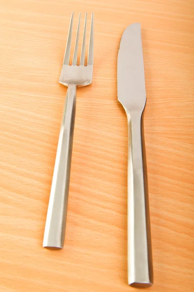 Table utensils on the wooden table — Stock Photo, Image