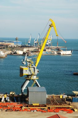 Industrial port with cranes in Baku, Azerbaijan clipart