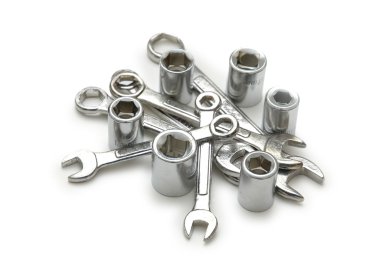 Spanners of various sizes isolated on the white clipart