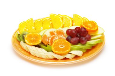 Fruit salad in the plate isolated on the white clipart