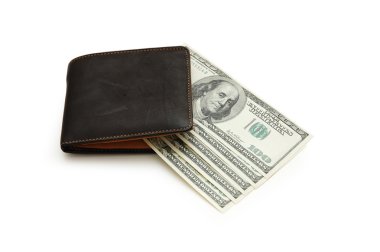 m-cüzdan ve Doları notlar üzerinde beyaz izole