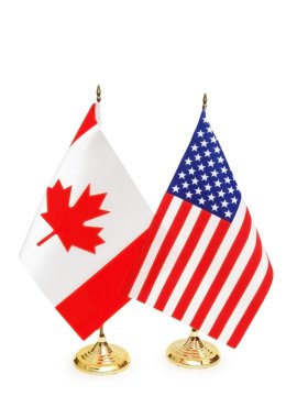 Usa and Canada flags isolated on white clipart