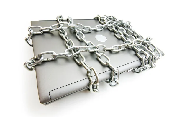 Computer security concept with laptop and chain — Stock Photo, Image