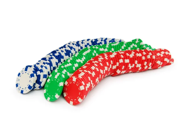 Фішки казино ізольовані на білому тлі — стокове фото