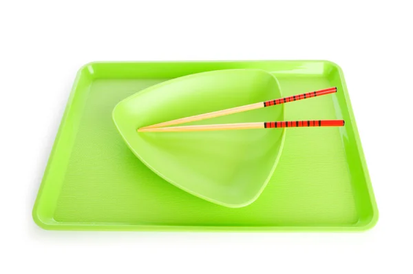Asiatisches Ernährungskonzept mit Teller und Essstäbchen — Stockfoto