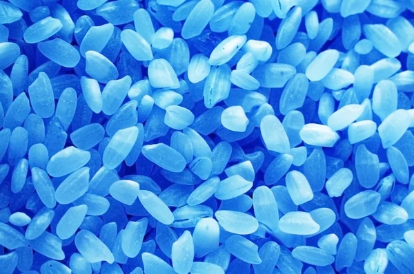 Rice grains arranged as background - blue tint — Stock Photo, Image