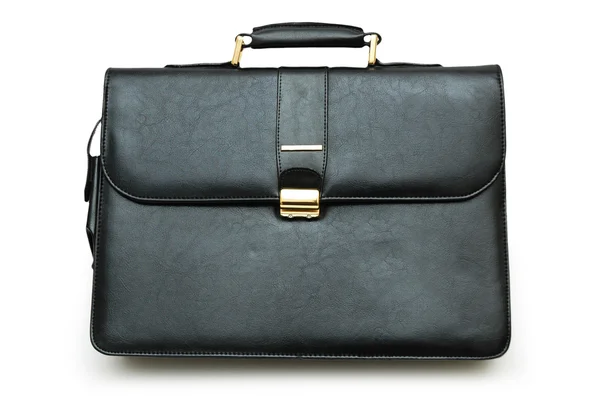Black leather suitcase isolated on the white — Stock Photo, Image