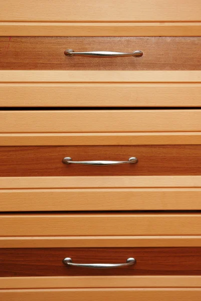 Zestaw trzech szuflad drewnianych — Zdjęcie stockowe