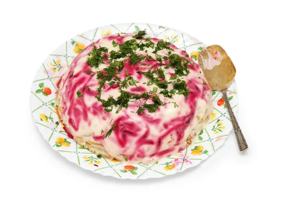Piatto con insalata di cavolo isolato su bianco — Foto Stock
