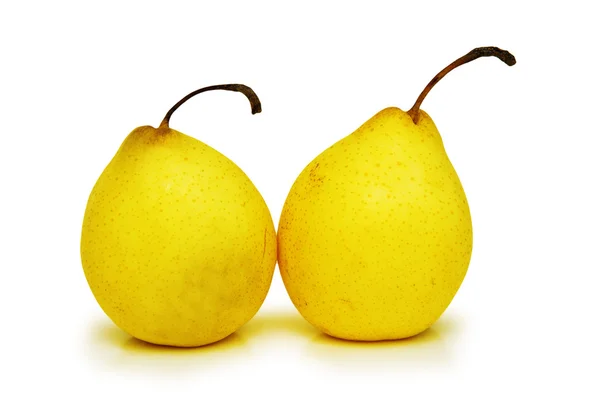 Due pere gialle isolate sul bianco — Foto Stock