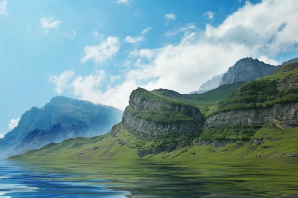 Landskap med berg, blå himmel och sjö - Azerbajdzjan — Stockfoto