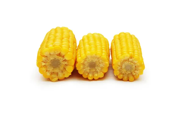 Három kukoricacsutka, elszigetelt, fehér — Stock Fotó