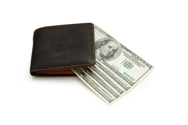 Billetera y billetes de dólar aislados en blanco —  Fotos de Stock