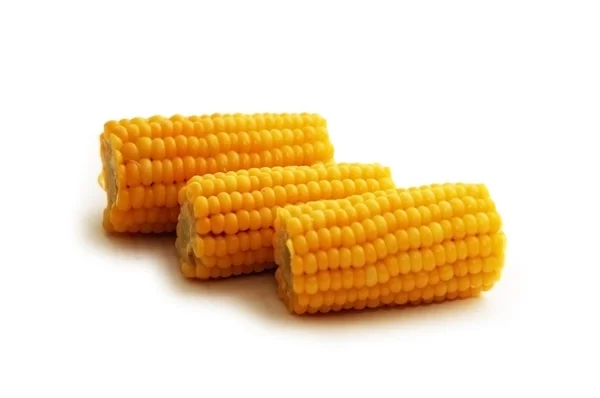 Три кукурузных початка на белом фоне — стоковое фото