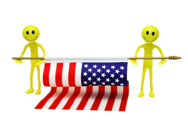 Two smilies holding US flag — Stock Photo, Image