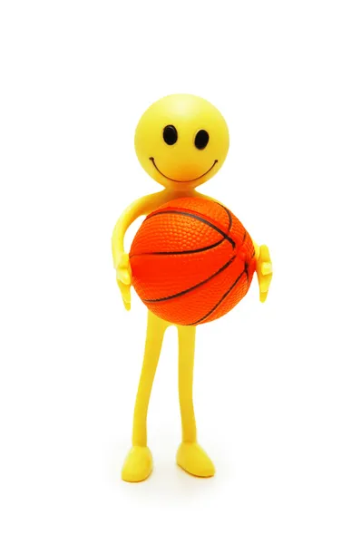 Smilie with basketball isolated on white — Stock Photo, Image