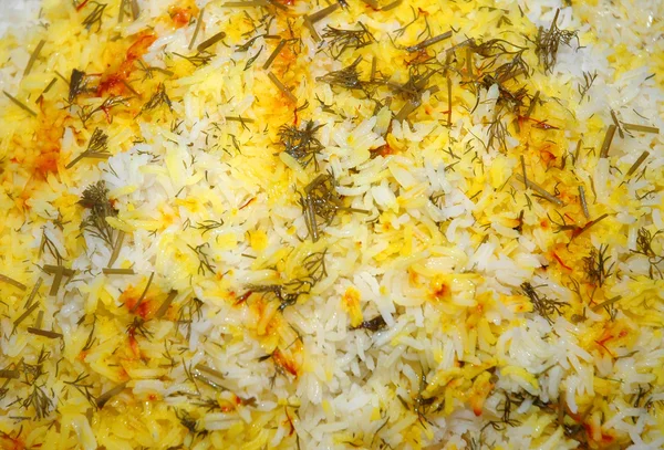 Seasoned rice with herbs and saffron — Stock Photo, Image