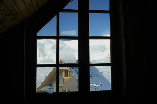 stock image Winter mountains through the window