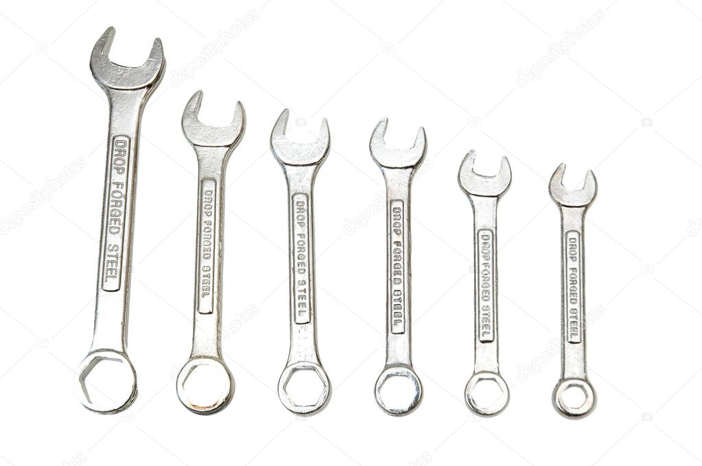 Spanners of various sizes isolated on the white