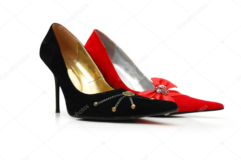 Black and red woman shoes isolated on white