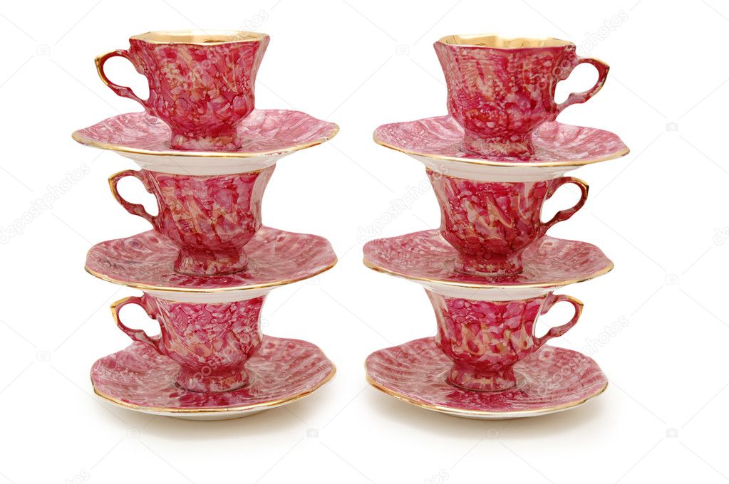 Six cups with saucers stacked on top of each other