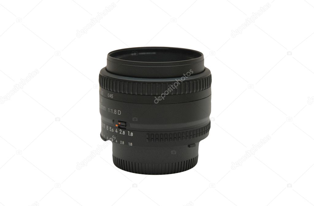 50mm SLR camera lens isolated on white
