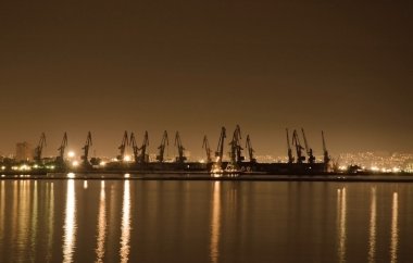 Baku seaport at night clipart