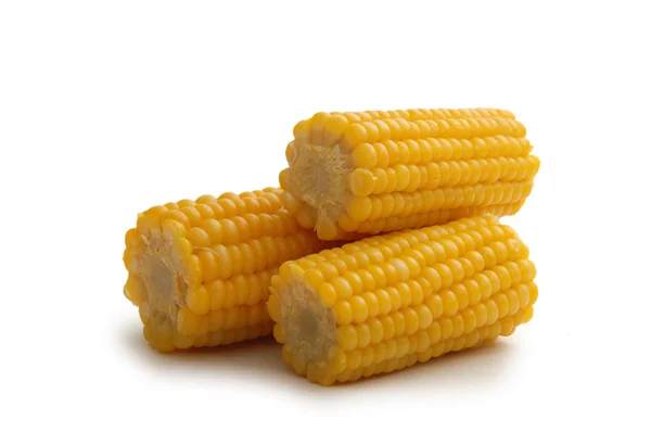 Három kukoricacsutka, elszigetelt fehér — Stock Fotó
