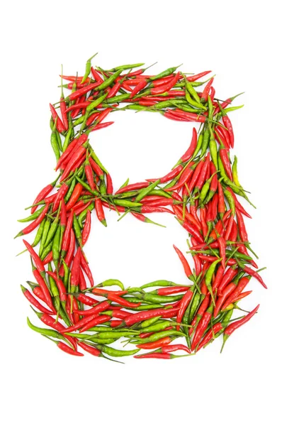 Números com pimentos verdes e vermelhos — Fotografia de Stock