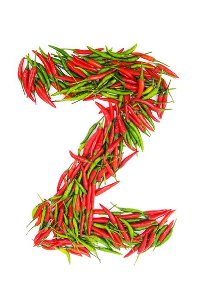 Alfabeto com pimentas verdes e vermelhas — Fotografia de Stock