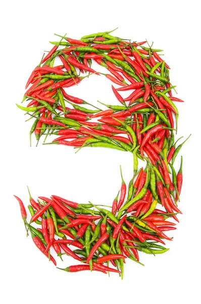 Números com pimentos verdes e vermelhos — Fotografia de Stock